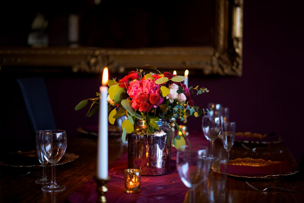 Rose Gold Vase with seasonal flowers (Red) Inspired Hire